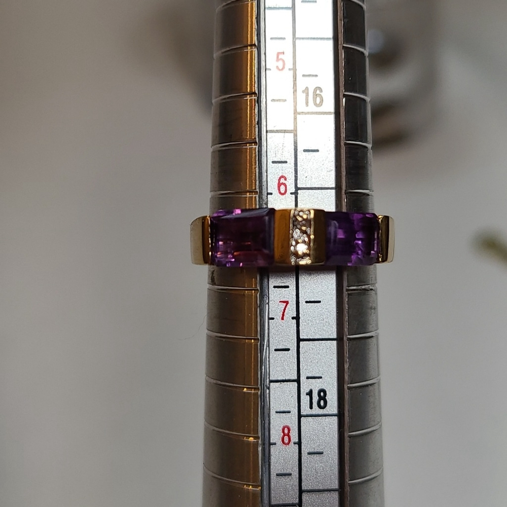 14k yellow gold amethyst and diamond ring. - Picture 8 of 9